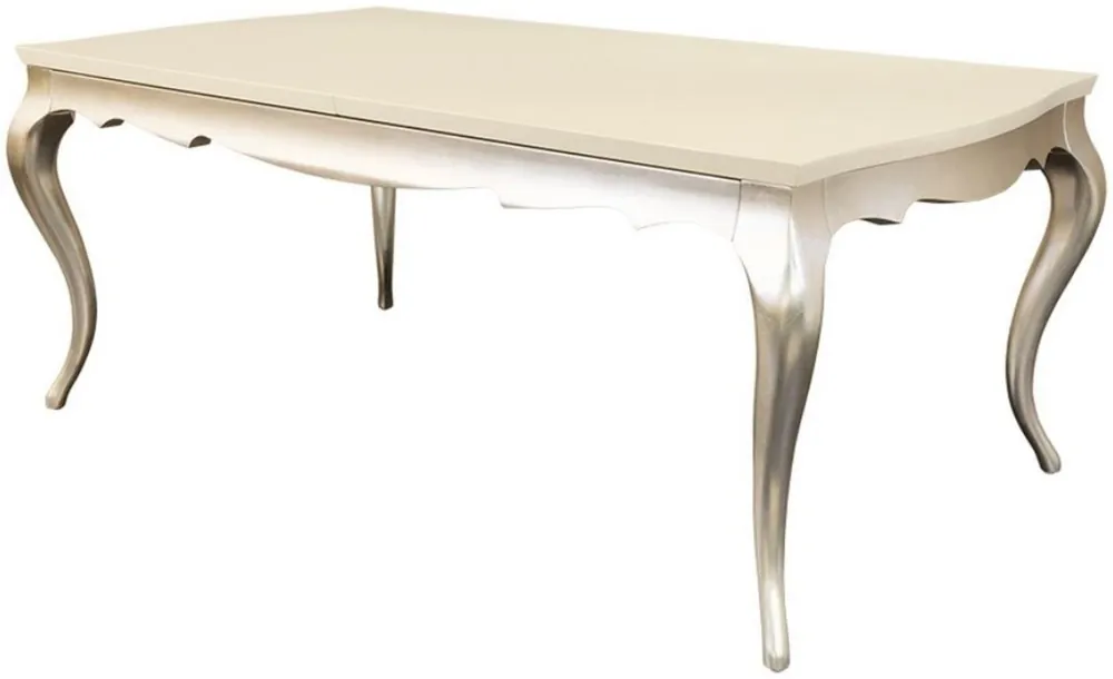 Letzte Chance Casa Padrino Art Deco Esstisch Creme / Silber 189-240 x 108 x H. 76 cm - Ausziehbarer Massivholz Küchentisch - Art Deco Esszimmer Möbel
