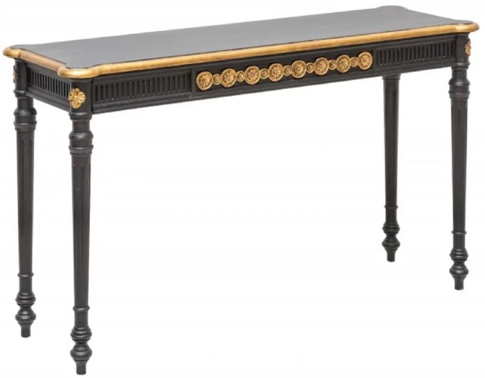 Casa Padrino Barock Konsole Schwarz / Gold 125 x 40 x H. 75,5 cm - Antik Stil Konsolentisch - Wohnzimmer Möbel im Barockstil - Barock Möbel Preis Gesenkt