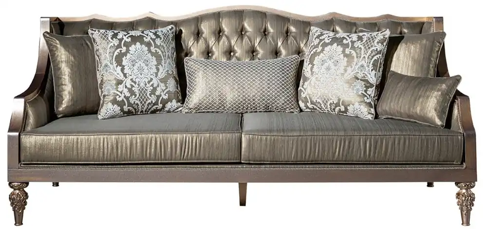 Casa Padrino Luxus Barock Sofa Grün / Silber / Kupfer / Gold 210 x 86 x H. 89 cm - Wohnzimmer Sofa mit dekorativen Kissen - Barock Wohnzimmer Möbel Billig