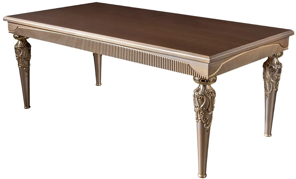 Günstig Casa Padrino Luxus Barock Esstisch Braun / Silber / Kupfer / Gold 202 x 102 x H. 79 cm - Massivholz Küchentisch - Esszimmertisch - Esszimmer Möbel im Barockstil