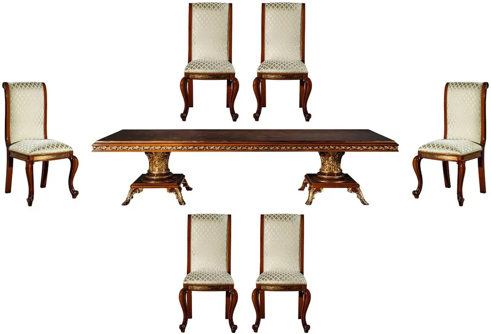 Saisonangebot Casa Padrino Luxus Barock Esszimmer Set Gold / Braun - 1 Esstisch & 6 Esszimmerstühle - Edle Esszimmer Möbel im Barockstil