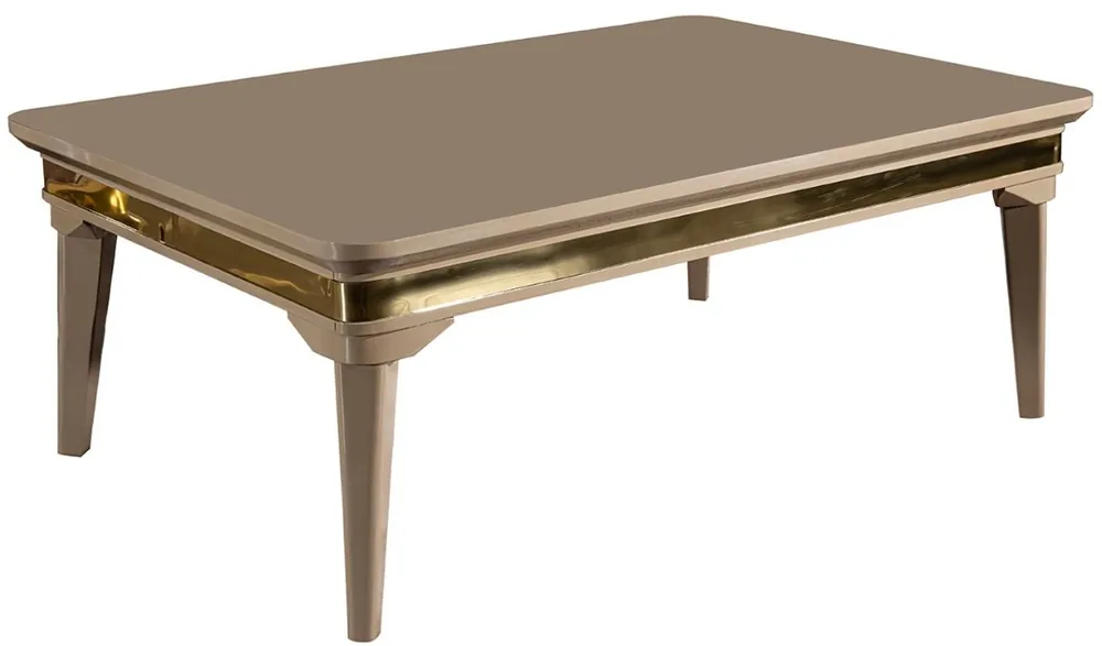 Casa Padrino Luxus Art Deco Couchtisch Beige / Gold 120 x 80 x H. 45 cm - Massivholz Wohnzimmertisch - Art Deco Wohnzimmer Möbel Beliebt
