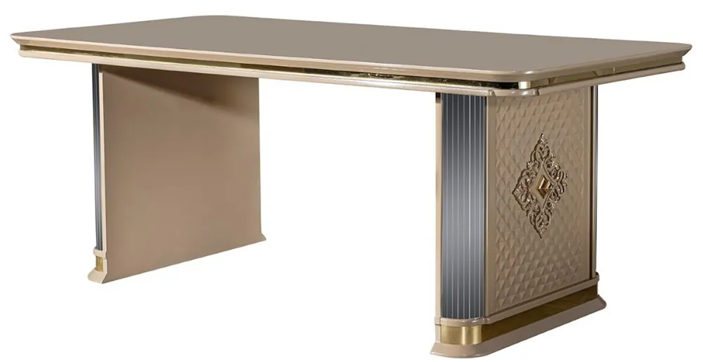 Casa Padrino Luxus Art Deco Esstisch Beige / Gold - Edler Massivholz Küchentisch - Art Deco Esszimmer Möbel Schneller Versand