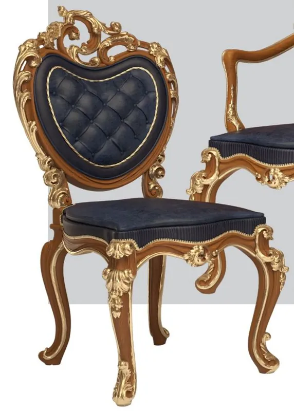 Casa Padrino Luxus Barock Esszimmer Stuhl Set Dunkelblau / Braun / Gold 57 x 62 x H. 105 cm - Prunkvolles Küchen Stühle 4er Set - Hotel Restaurant Schloss Möbel - Luxus Qualität - Made in Italy Finale Aktion