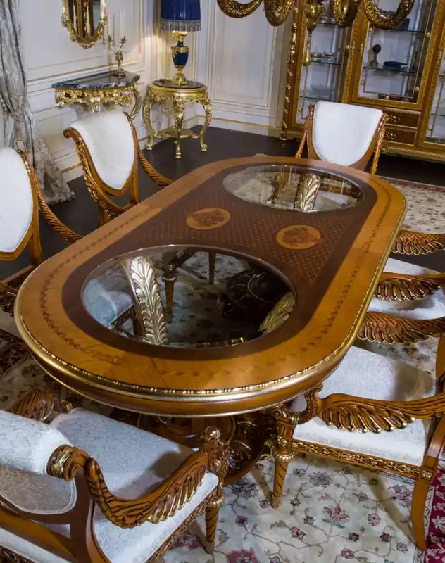 Preisreduziert Casa Padrino Luxus Barock Esstisch Hellbraun / Braun / Gold - Verschiedene Größen - Prunkvoller Massivholz Esszimmertisch - Hotel Restaurant Schloss Möbel - Luxus Qualität - Made in Italy