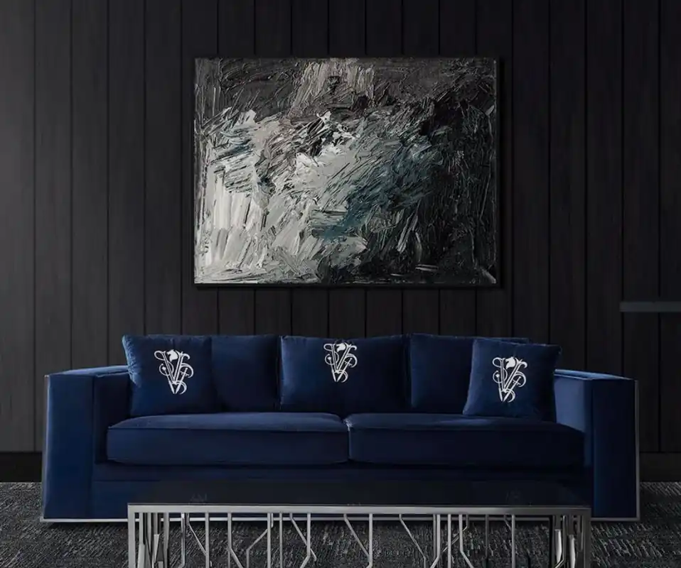 Casa Padrino Luxus Sofa Blau / Silber 240 x 95 x H. 65 cm - Wohnzimmer Sofa mit dekorativen Kissen - Luxus Wohnzimmer Möbel Bestseller