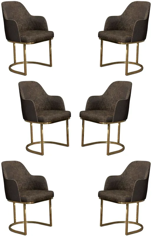Casa Padrino Luxus Esszimmer Stuhl Set Grau / Gold 70 x 95 x H. 96 cm - Küchen Stühle 6er Set - Esszimmerstühle mit Armlehnen - Luxus Esszimmer Möbel Super-Preis