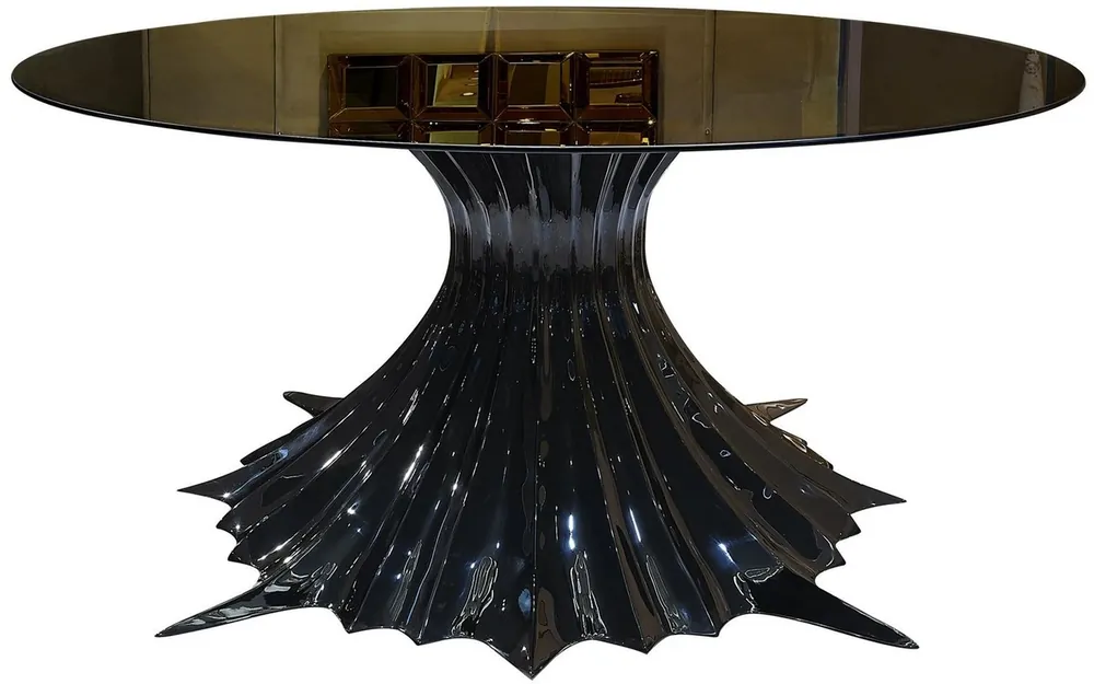Geprüft Casa Padrino Luxus Designer Esstisch Hochglanz Schwarz / Schwarz Ø 180 x H. 78 cm - Handgefertigter Esszimmertisch mit runder Glasplatte - Luxus Esszimmer Möbel - Luxus Qualität