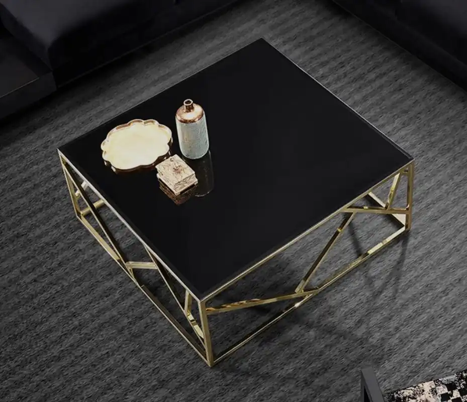Sichere Zahlung Casa Padrino Luxus Couchtisch Gold / Schwarz 125 x 125 x H. 43 cm - Quadratischer Edelstahl Wohnzimmertisch mit Glasplatte - Wohnzimmer Möbel - Luxus Qualität