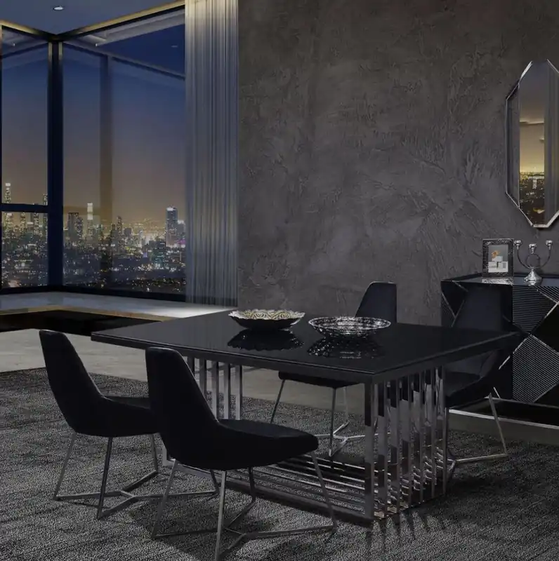 Casa Padrino Luxus Esszimmer Möbel Set Silber / Schwarz - 1 Esstisch & 6 Esszimmerstühle - Esszimmer Möbel - Luxus Qualität Direkt Vom Hersteller