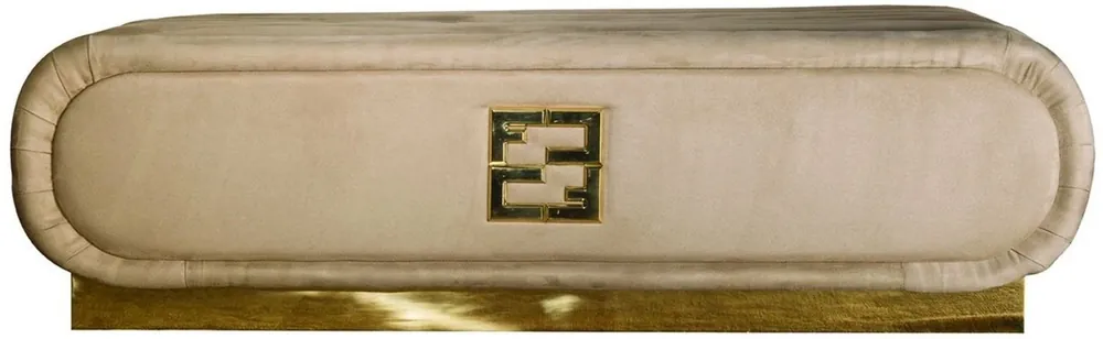 Casa Padrino Luxus Wildleder Sitzbank Taupefarben / Gold 130 x 60 x H. 36 cm - Hotel Möbel - Luxus Qualität - Made in Italy Sichere Zahlung