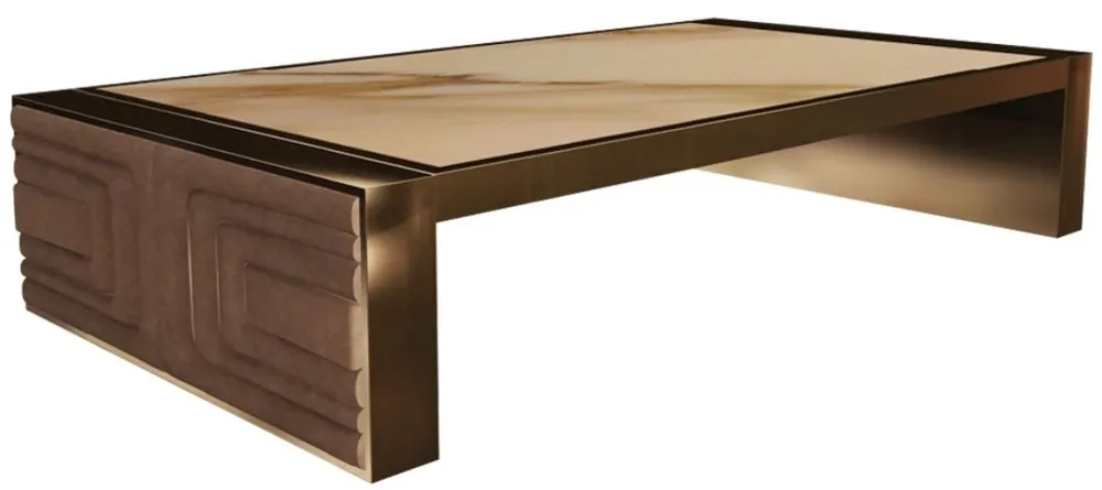 Casa Padrino Luxus Couchtisch Weiß / Gold / Taupe 160 x 90 x H. 36 cm - Moderner Wohnzimmertisch mit Calacatta Marmorplatte - Hotel Möbel - Luxus Qualität - Made in Italy Beliebt