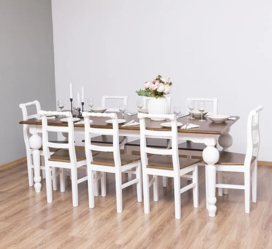 Solange Der Vorrat Reicht Casa Padrino Landhausstil Esszimmer Möbel Set Braun / Weiß - 1 Esstisch & 8 Esszimmerstühle - Massivholz Esszimmer Möbel - Landhausstil Möbel