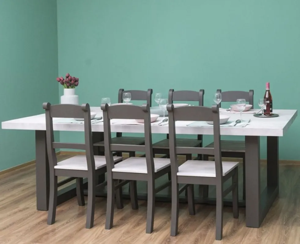 Direktkauf Casa Padrino Landhausstil Esszimmer Möbel Set Hellgrau / Grau - 1 Esstisch & 6 Esszimmerstühle - Massivholz Esszimmer Möbel - Landhausstil Möbel