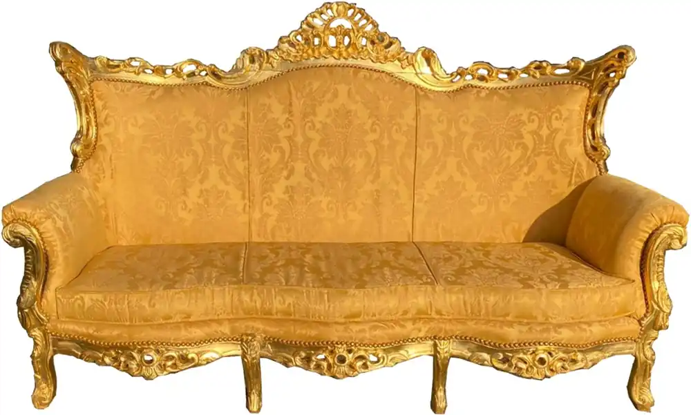 Letzte Chance Casa Padrino Barock 3er Sofa Gold Bouquet Muster / Gold - Wohnzimmer Möbel Couch Lounge - Antik Stil