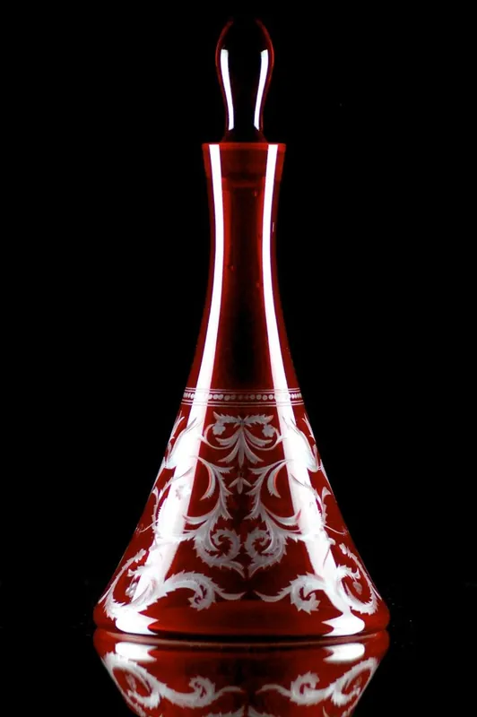 Beliebt Casa Padrino Luxus Weinkaraffe Rot / Silber Ø 17 x H. 36 cm - Mundgeblasene und handgravierte Glas Karaffe - Hotel & Restaurant Accessoires - Luxus Qualität