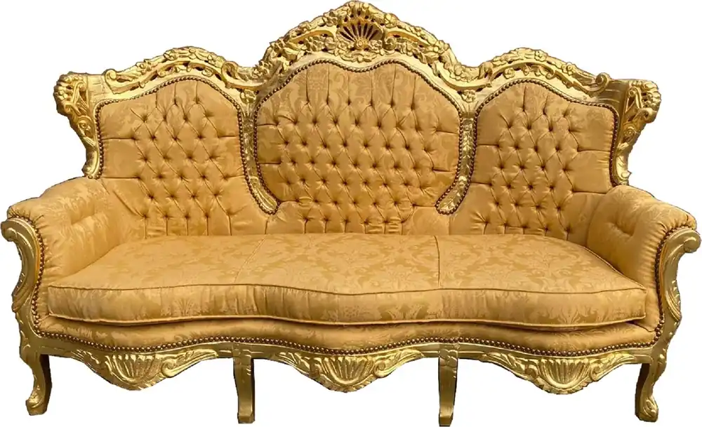 Casa Padrino Barock 3er Sofa Lord Gold Muster / Gold 184 x 81 x H. 125 cm - Handgefertigtes Wohnzimmer Sofa im Barockstil - Barock Wohnzimmer Möbel Begrenztes Angebot