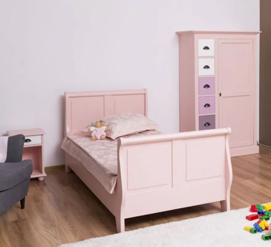 Casa Padrino Landhausstil Massivholz Kinderzimmer Möbel Set Rosa / Weiß / Lila - 1 Einzelbett & 1 Kleiderschrank & 1 Nachttisch - Landhausstil Möbel Preisknaller