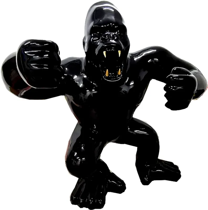 Riesige Casa Padrino Designer Deko Skulptur Gorilla Affe Schwarz mit goldenen Zähnen 180 x H. 200 cm - Wetterbeständige Dekofigur Sonderaktion