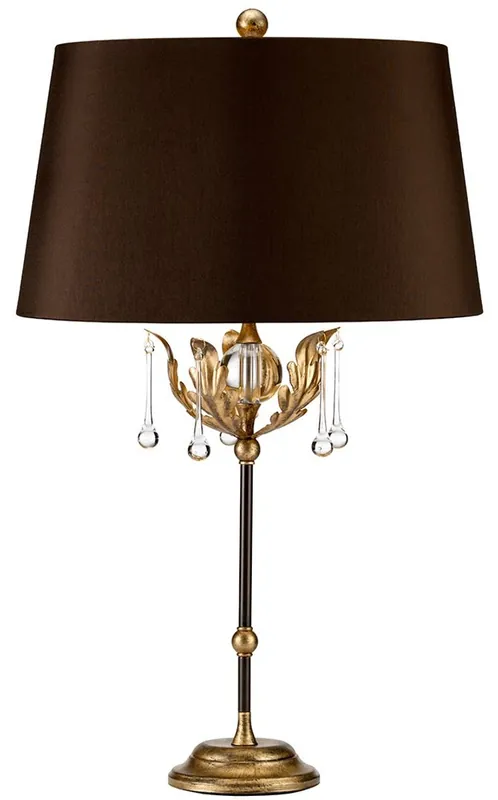 Casa Padrino Barock Tischleuchte Bronze / Antik Gold Ø 43 x H. 72 cm - Elegante Schreibtischleuchte mit handgefertigten Stahl Eichenblättern und dekorativen Glastropfen - Barock Leuchten Preis Gesenkt