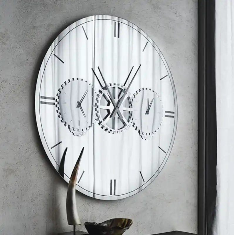 Casa Padrino Luxus Wandspiegel / Wanduhr Silber Ø 120 cm - Elegante runde verspiegelte Wanduhr - Wohnzimmer Möbel - Luxus Qualität Jetzt Kaufen
