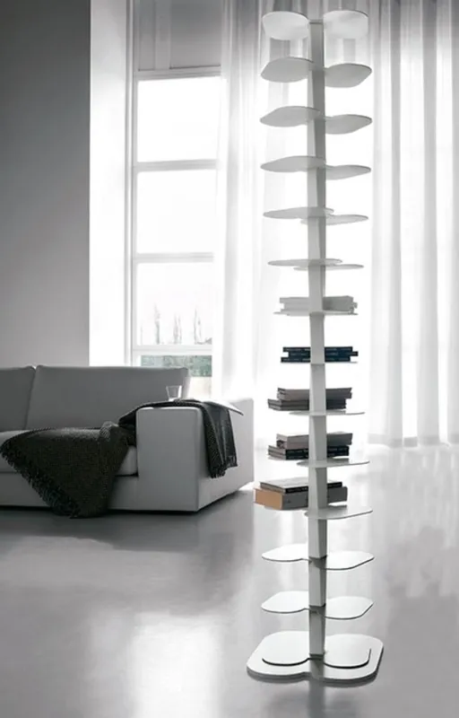 Casa Padrino Luxus Bücherregal Weiß 36 x 36 x H. 181 cm - Freistehendes Edelstahl Bücherregal - Wohnzimmer Möbel - Luxus Kollektion Direkt Vom Hersteller