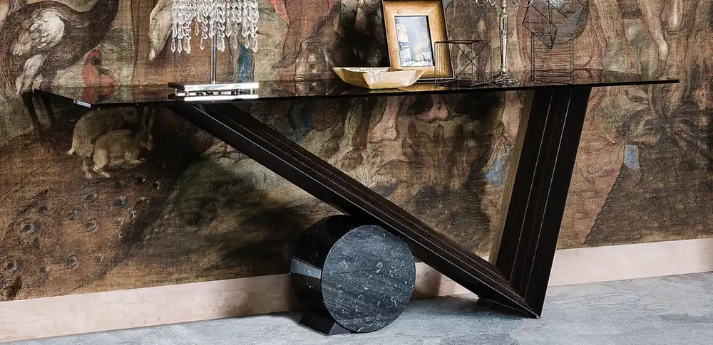 Casa Padrino Designer Konsole Dunkelbraun / Schwarz - Verschiedene Tischgrößen - Konsolentisch mit Glasplatte - Moderne Wohnzimmer Möbel - Luxus Kollektion Abverkauf