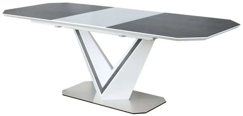 Direktkauf Casa Padrino Designer Esstisch Weiß / Grau / Silber 160-220 x 90 x H. 76 cm - Ausziehbarer Esszimmertisch mit Keramikplatten - Esszimmer Möbel