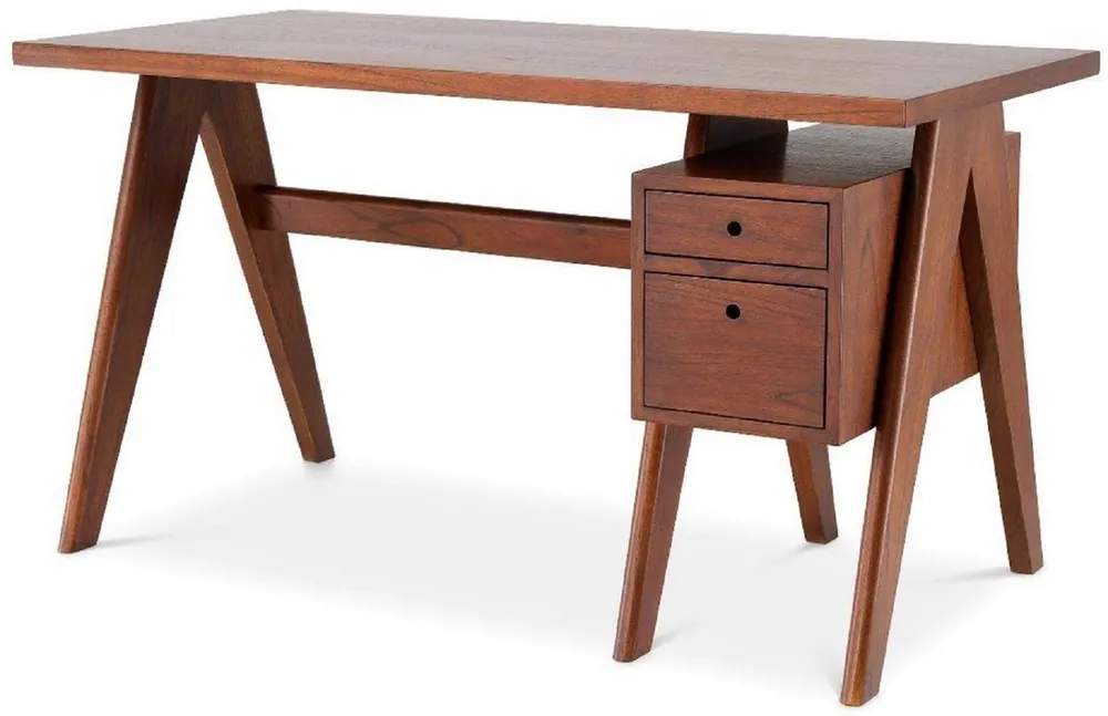 Casa Padrino Luxus Schreibtisch Braun 140 x 69 x H. 77 cm - Eleganter Massivholz Schreibtisch mit 2 Schubladen - Luxus Büro Möbel Neuheit