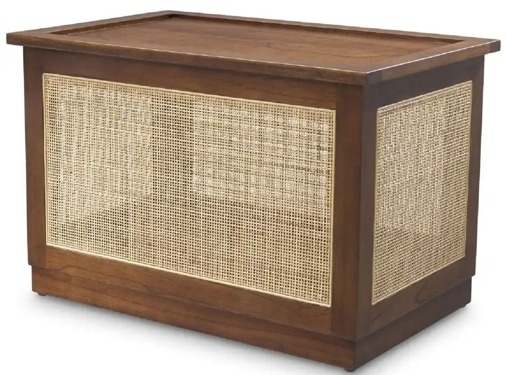 Casa Padrino Luxus Truhe mit Deckel Braun / Naturfarben 72 x 46 x H. 48 cm - Massivholz Truhe mit Rattangeflecht - Luxus Möbel Highlight