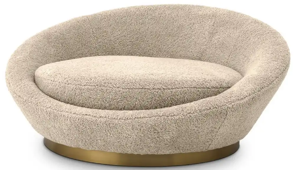 Casa Padrino Luxus Sofa Sandfarben / Messing Ø 147 x H. 74 cm - Rundes Wohnzimmer Sofa - Rundsofa - Wohnzimmer Möbel Billig