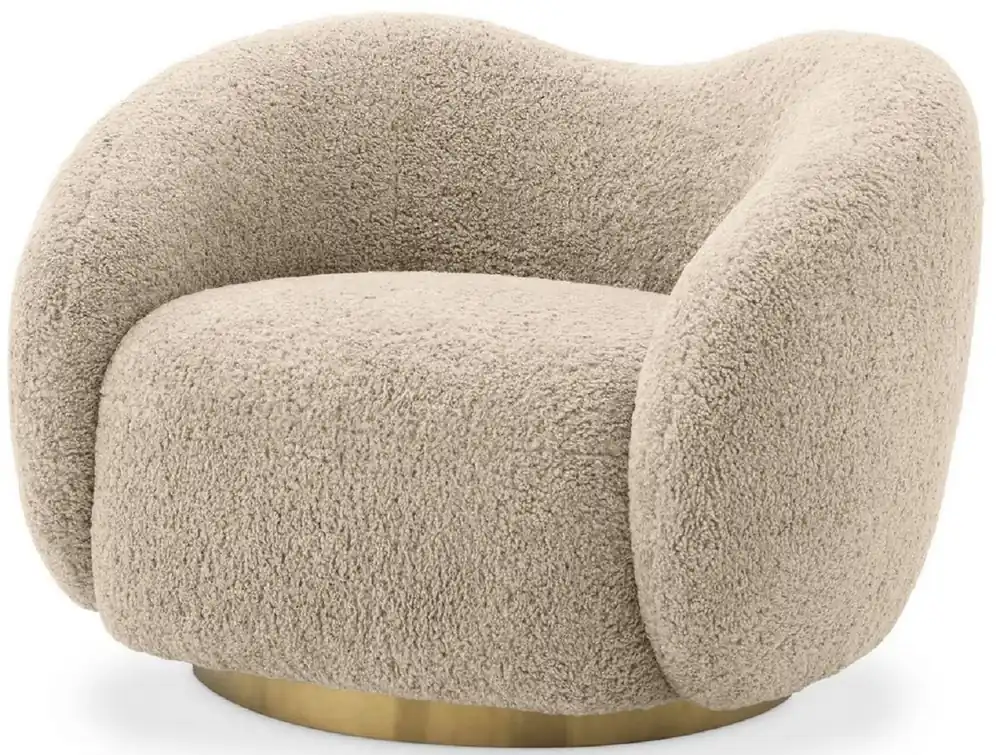 Casa Padrino Luxus Drehsessel Sandfarben / Messing 105 x 91 x H. 74 cm - Wohnzimmer Sessel - Luxus Möbel Solange Der Vorrat Reicht