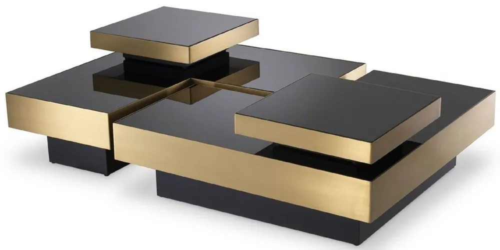 Begrenztes Angebot Casa Padrino Luxus Couchtisch Set Messingfarben / Schwarz - 2 L-förmige Wohnzimmertische mit 2 quadratischen Tabletts - Wohnzimmer Möbel - Luxus Kollektion