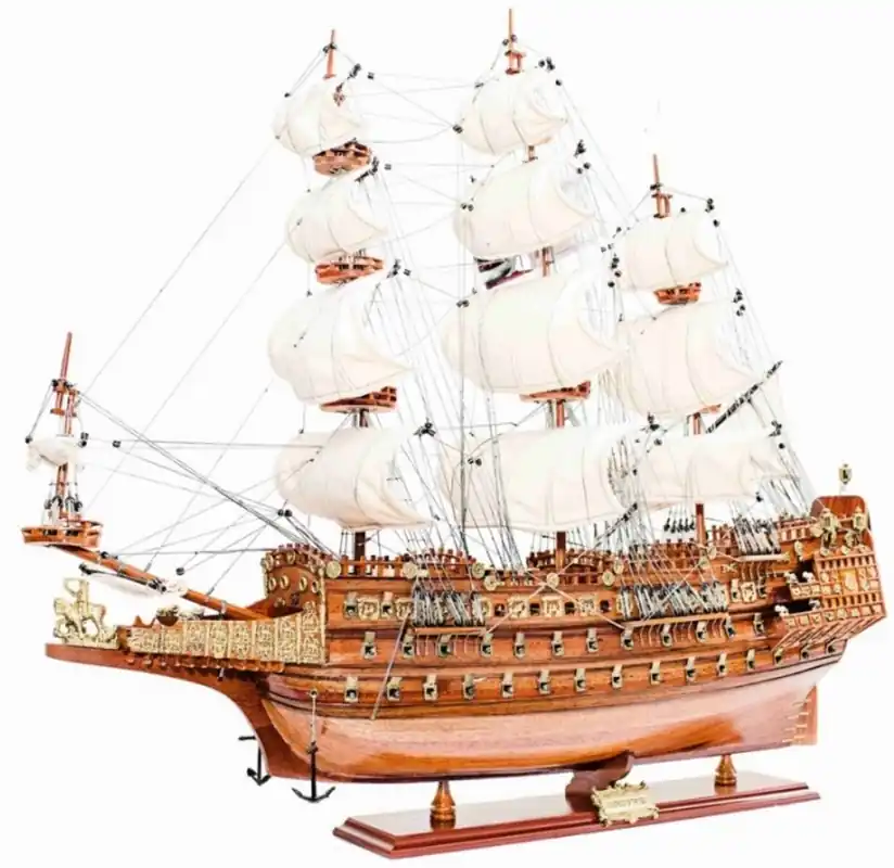 Casa Padrino Luxus Flaggschiff Sovereign of the Seas mit Massivholz Ständer Braun 95 x 30 x H. 83 cm - Handgefertigtes Deko Schiff Holzschiff Segelschiff Kriegsschiff - Deko Accessoires Nur Heute