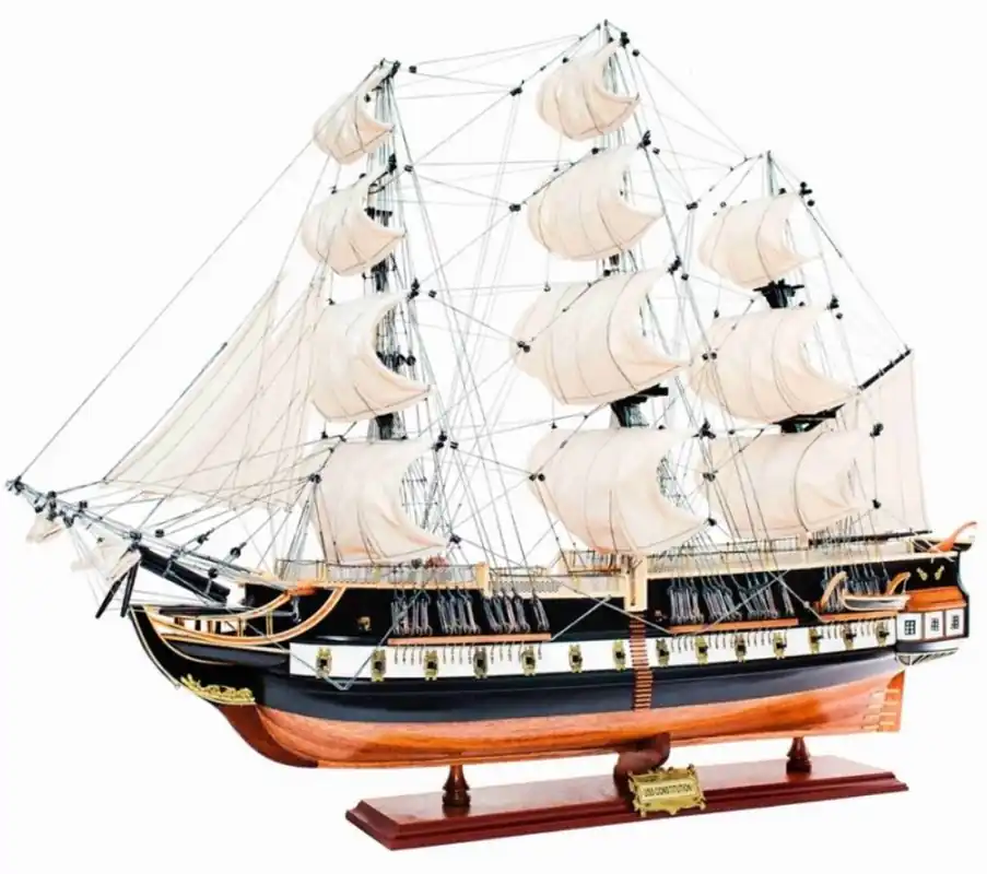 Expressversand Casa Padrino Luxus Flaggschiff USS Constitution mit Massivholz Ständer Schwarz / Braun 103 x 30 x H. 85 cm - Handgefertigtes Deko Schiff Holzschiff Segelschiff Kriegsschiff - Deko Accessoires