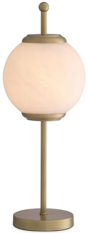 Casa Padrino Luxus Tischleuchte Antik Messingfarben / Weiß Ø 19 x H. 52 cm - Schreibtischleuchte mit rundem Glas Lampenschirm - Luxus Leuchten Beliebt