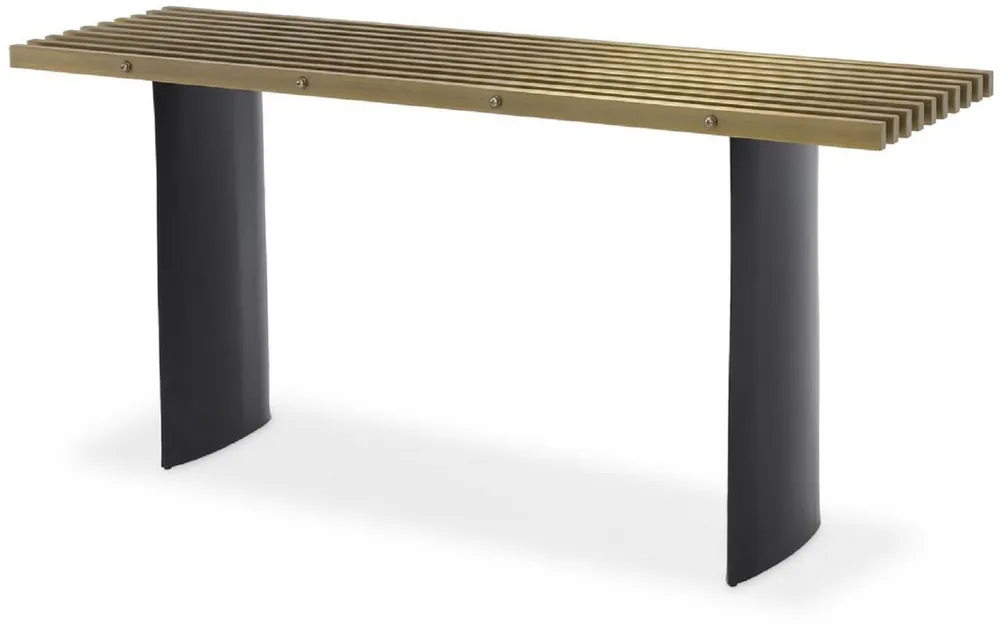 Rabatt Casa Padrino Luxus Industrial Design Konsole Messingfarben / Schwarz 160 x 42,5 x H. 76 cm - Industrie Stil Konsolentisch mit Metallgitter Tischplatte und ellipsenförmigen Tischbeinen - Luxus Qualität