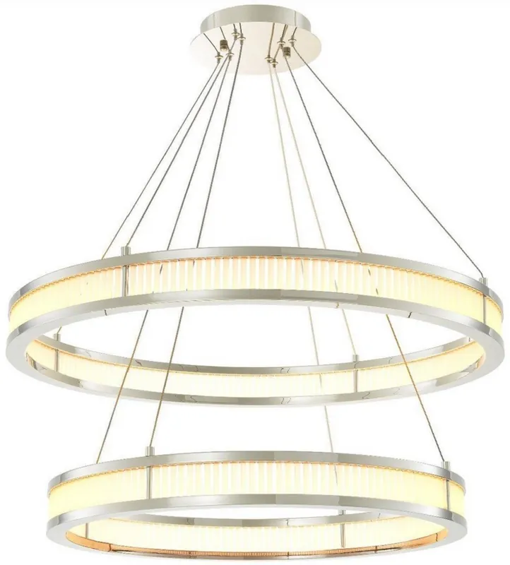 Neue Ware Casa Padrino Luxus LED Kronleuchter Silber / Weiß Ø 85 cm - Moderner runder Kronleuchter - Wohnzimmer Kronleuchter - Hotel Kronleuchter