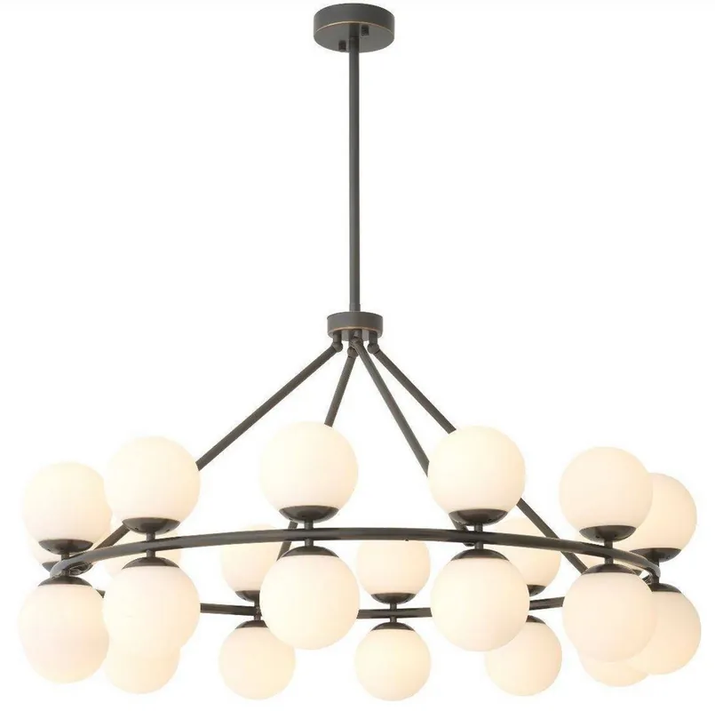 Neu Im Sortiment Casa Padrino Luxus Kronleuchter Bronzefarben / Weiß Ø 115 x H. 65 cm - Moderner Metall Kronleuchter mit runden Glas Lampenschirmen - Luxus Kollektion