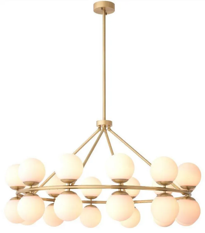 Casa Padrino Luxus Kronleuchter Antik Messingfarben / Weiß Ø 115 x H. 65 cm - Moderner Metall Kronleuchter mit runden Glas Lampenschirmen - Luxus Kollektion Echt