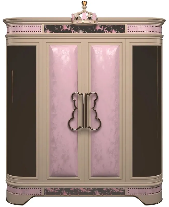 Casa Padrino Luxus Designer Kinderzimmer Kleiderschrank Rosa / Beige / Schwarz / Gold 200 x 60 x H. 250 cm - Kinderzimmer Möbel - Hotel Möbel - Luxus Qualität - Made in Italy Preiswert