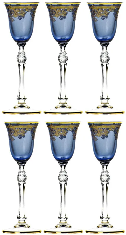 Mega-Angebot Casa Padrino Luxus Barock Likörglas 6er Set Blau / Gold Ø 6,5 x H. 18,5 cm - Handgefertigte und handbemalte Likörgläser - Hotel & Restaurant Accessoires - Luxus Qualität