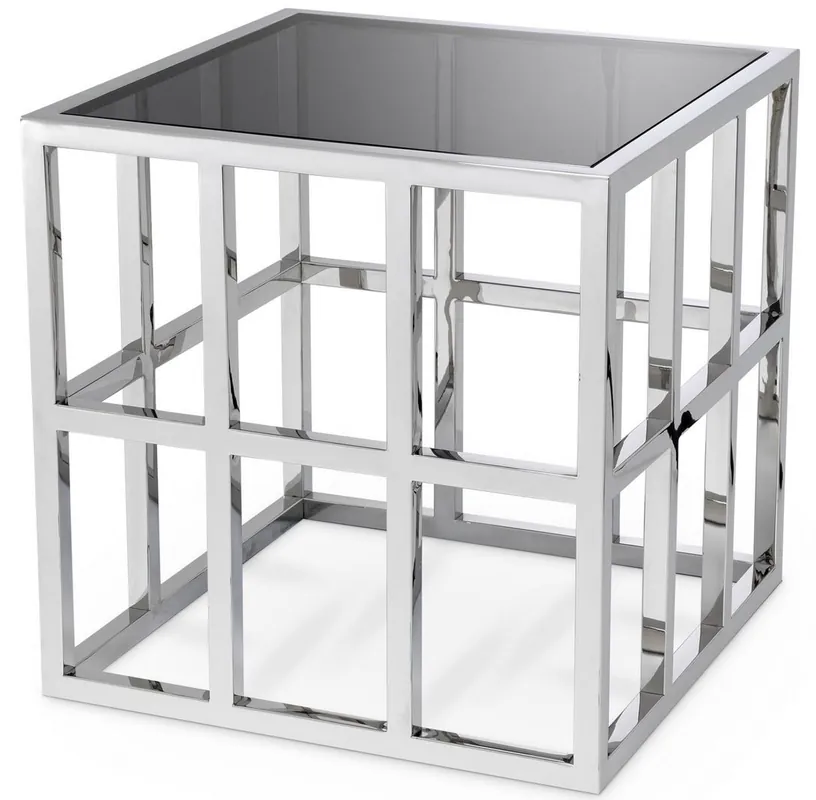 Casa Padrino Luxus Beistelltisch in Würfelform Silber / Grau 45 x 45 x H. 45 cm - Edelstahl Tisch mit Glasplatte - Wohnzimmer Möbel - Luxus Kollektion Expressversand