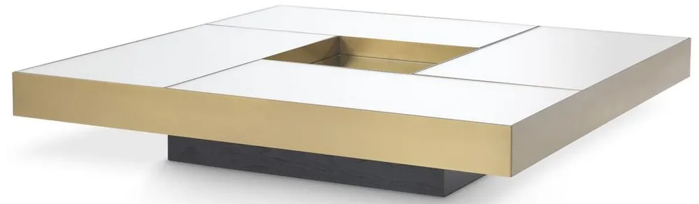 Garantierte Lieferung Casa Padrino Luxus Couchtisch Messingfarben / Schwarz 120 x 120 x H. 23,5 cm - Quadratischer Edelstahl Wohnzimmertisch mit Spiegelglas Tischplatten - Wohnzimmer Möbel - Luxus Qualität
