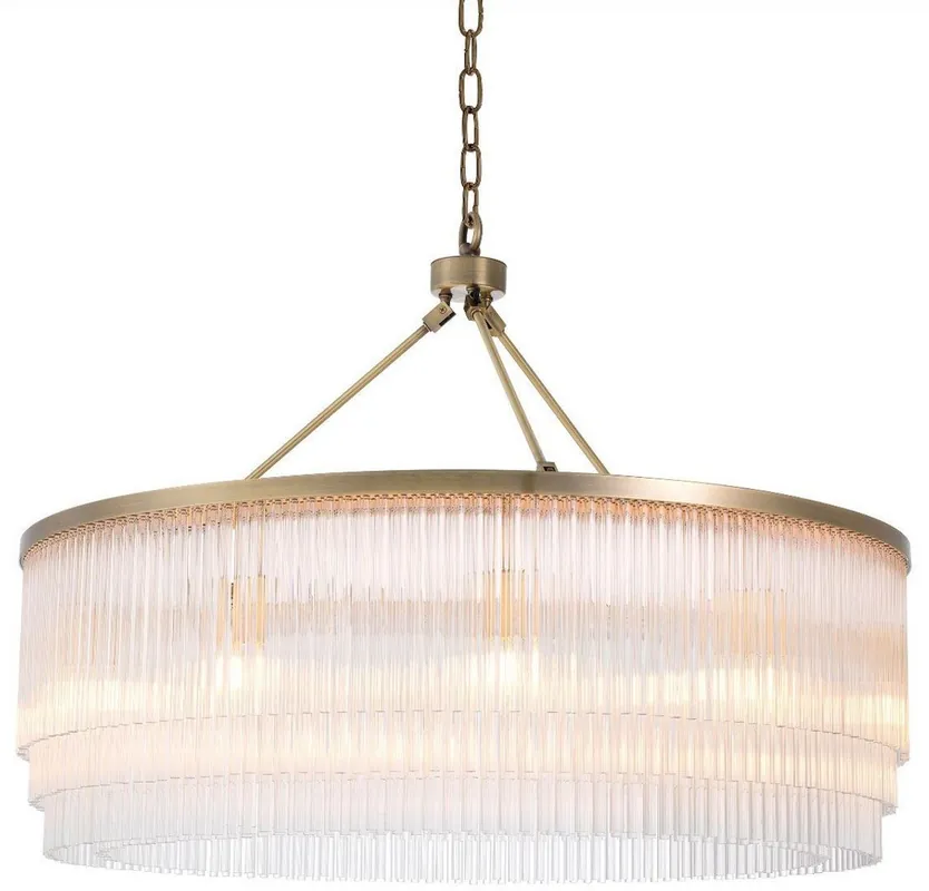 Günstig Casa Padrino Luxus Kronleuchter Messingfarben Ø 90 x H. 61 cm - Runder Metall Kronleuchter mit eleganten Glasstäben - Hotel & Restaurant Kronleuchter