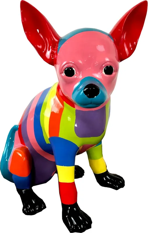 Casa Padrino Designer Dekofigur Chihuahua Hund Bunt H. 30 cm - Wetterbeständige Deko Skulptur - Wohnzimmer Deko - Garten Deko - Designer Deko Tierfigur Versand Am Gleichen Tag