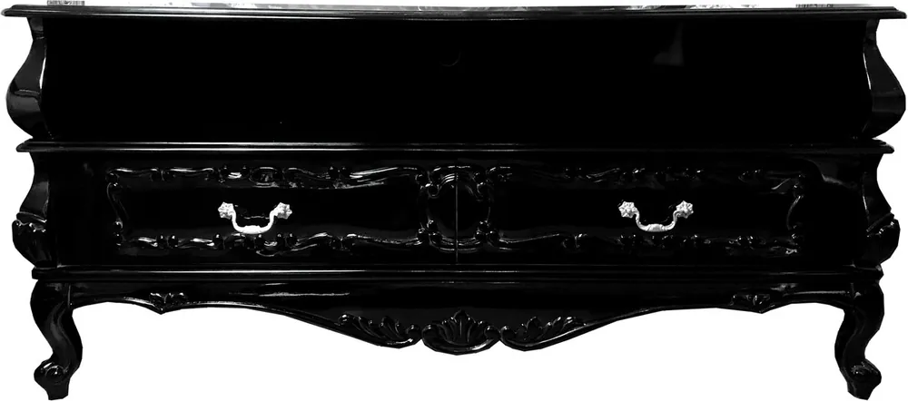 Casa Padrino Barock TV Sideboard Schwarz mit Schubladen 140 x 47 x H 65 cm - Wohnzimmer Fernseh Kommode Solange Der Vorrat Reicht