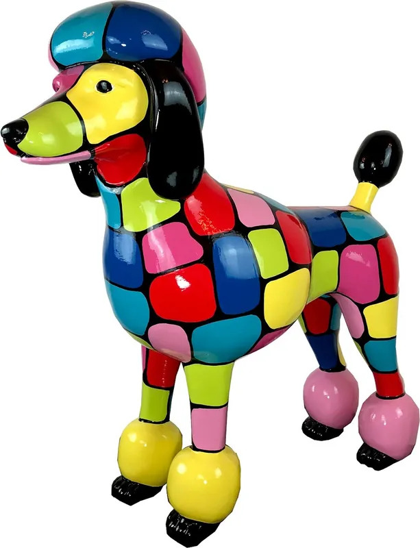 Casa Padrino Designer Gartendeko Skulptur Pudel Hund Bunt 64 x H. 63 cm - Gartendeko Figur - Wetterbeständige Gartenfigur - Dekorative Tierfigur Geprüft