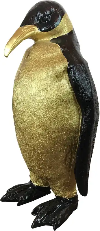 Casa Padrino Designer Dekofigur Pinguin Schwarz / Gold 24 x 20 x H. 48 cm - Wetterbeständige Deko Skulptur - Wohnzimmer Deko - Garten Deko - Designer Deko Tierfigur Zertifiziert