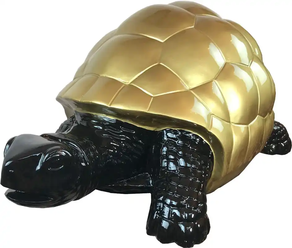 Casa Padrino Designer Dekofigur Schildkröte Schwarz / Gold 110 x 48 x H. 45 cm - Wetterbeständige Deko Skulptur - Wohnzimmer Deko - Garten Deko - Designer Deko Tierfigur Garantierte Lieferung
